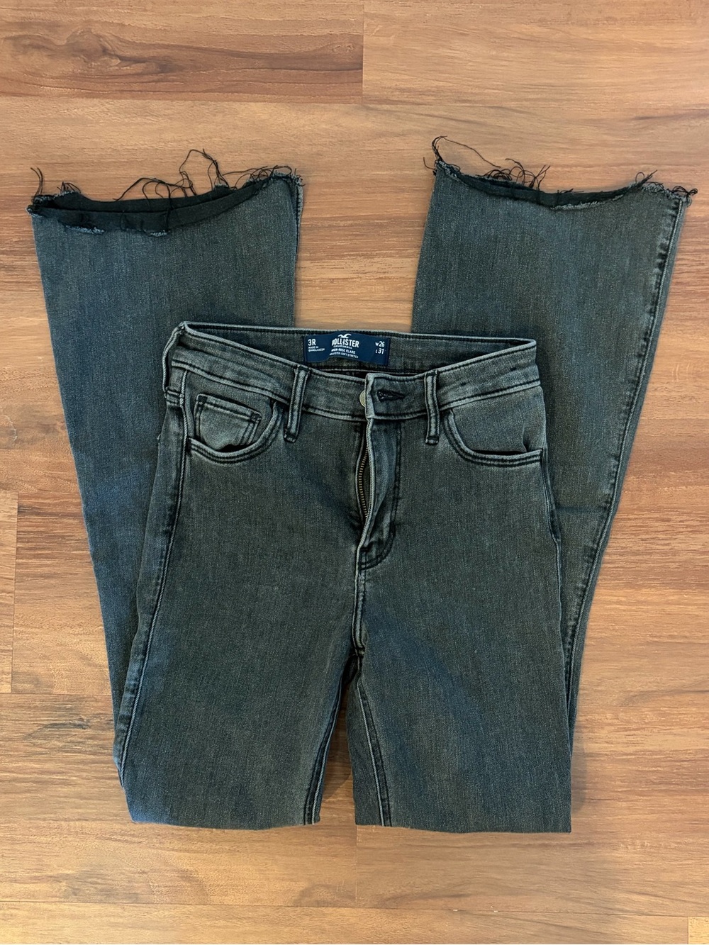 Hollister Washed Black Split Hem Flare Jeans